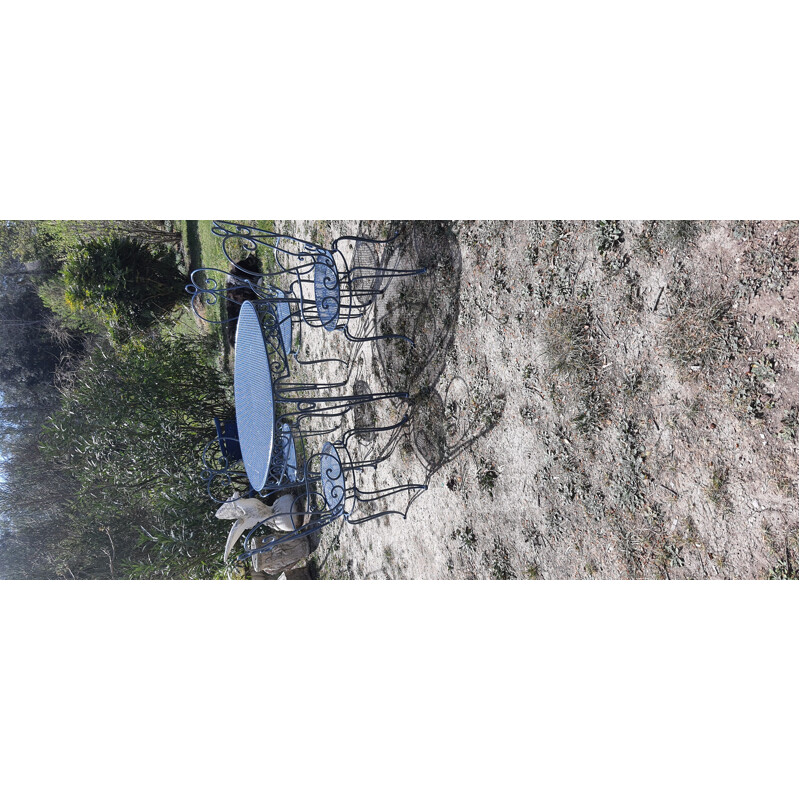 Vintage wrought iron garden furniture blue