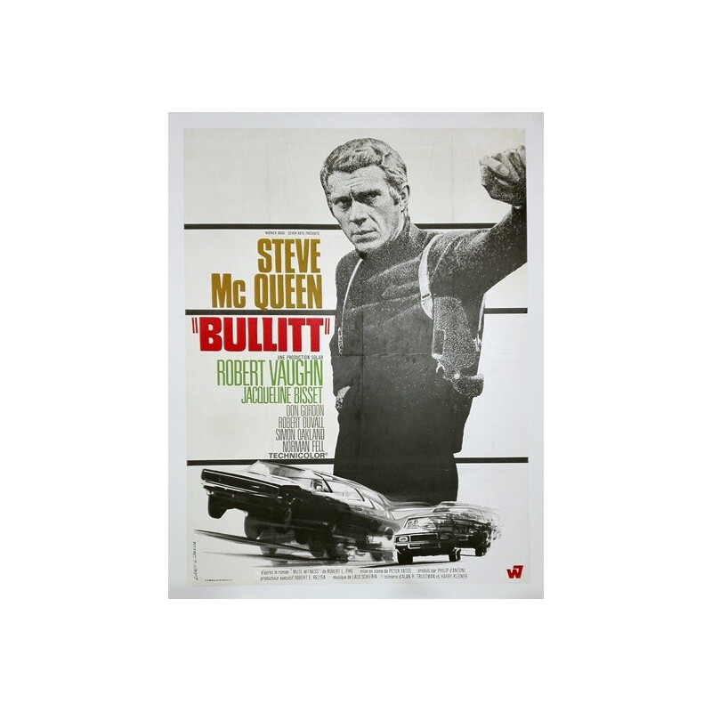 Vintage "Bullitt" movie poster with Steve McQueen - 1960s