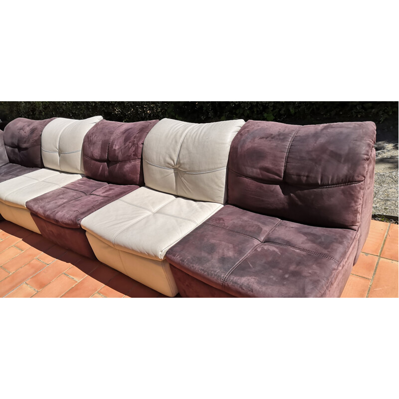 Vintage modular sofa in leather and suede