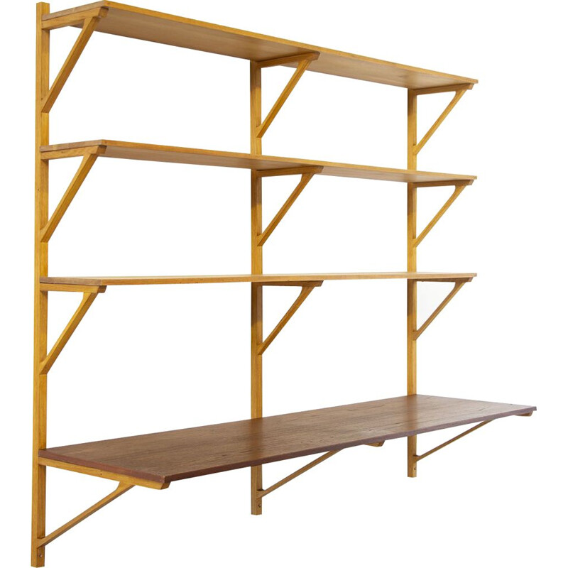 Vintage Bm 291 oak and teak veneer shelves by Borge Mogensen for Frederica Furnitures, 1956