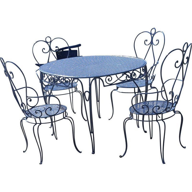 Vintage wrought iron garden furniture blue