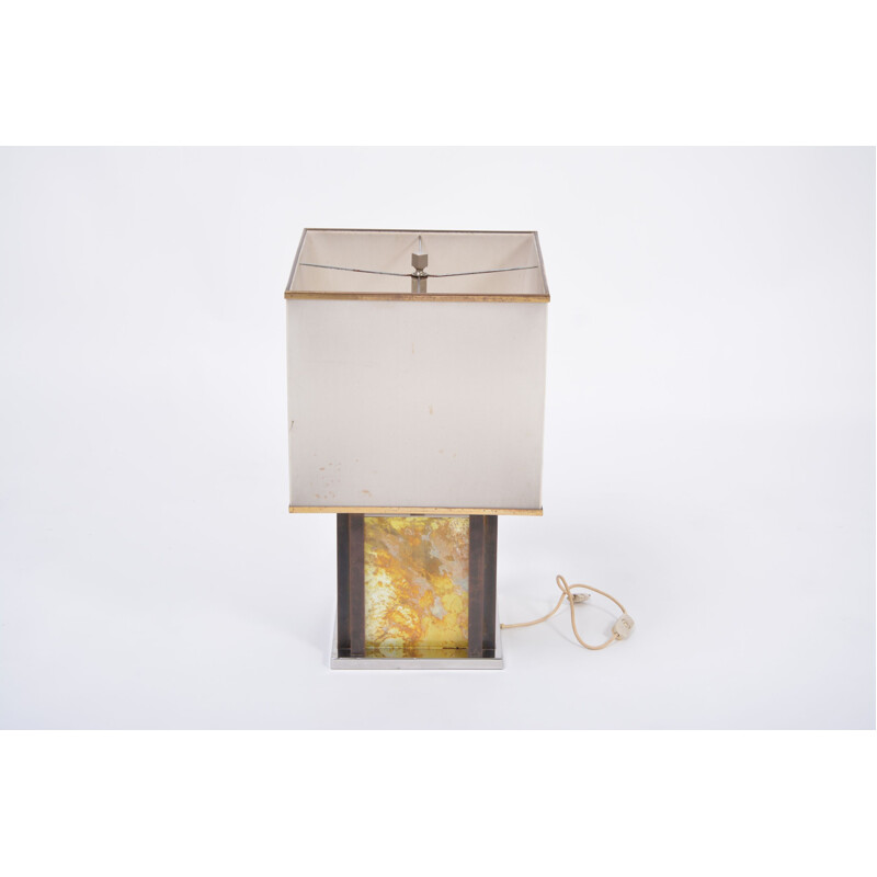 Lampe de table vintage en laiton et chrome par Romeo Rega