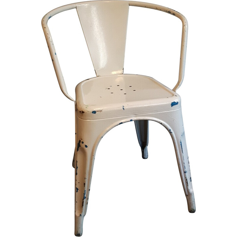 Mid century Tolix chair in white lacquered metal, Xavier PAUCHARD - 1960s