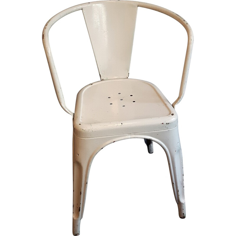 Fauteuil Tolix vintage en métal laqué blanc, Xavier PAUCHARD - 1960