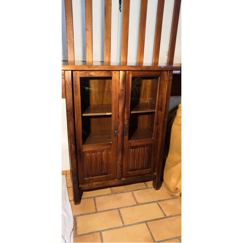 Vintage solid elm bookcase by Aranjou, France 1960