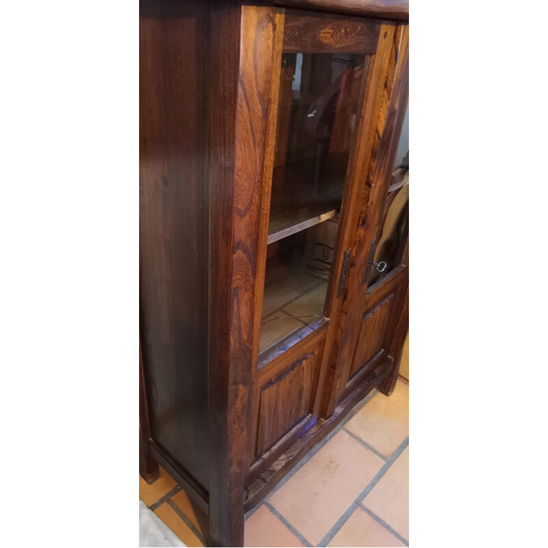 Vintage solid elm bookcase by Aranjou, France 1960