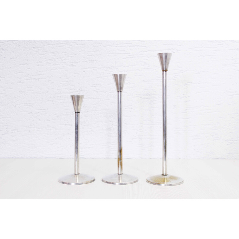 Set of 3 vintage silver plated candle holders, 1950