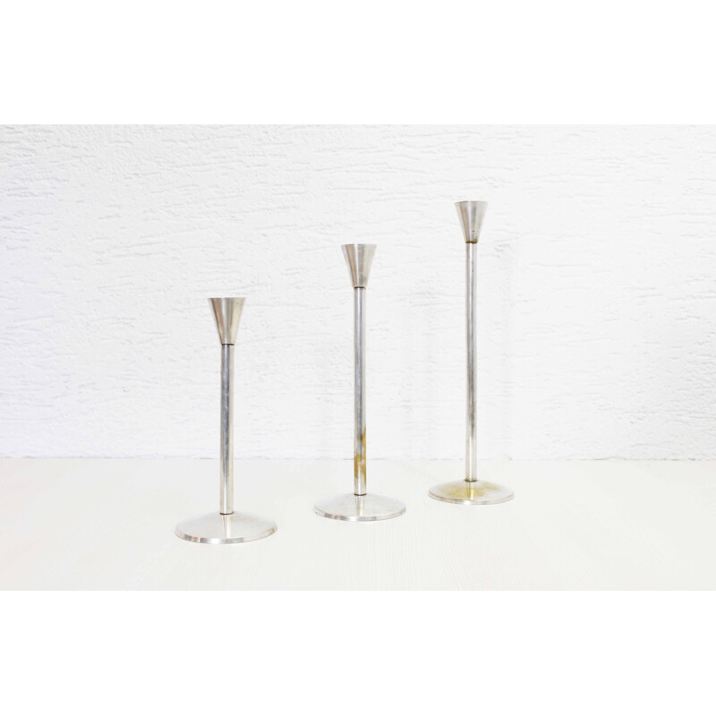 Set of 3 vintage silver plated candle holders, 1950