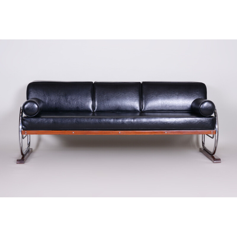 Vintage 3-seat black sofa by Robert Slezak for Slezak Factories, 1930