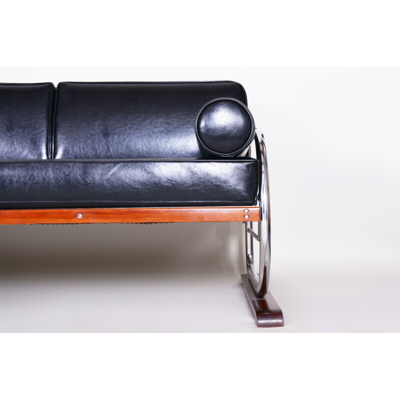 Vintage 3-seat black sofa by Robert Slezak for Slezak Factories, 1930