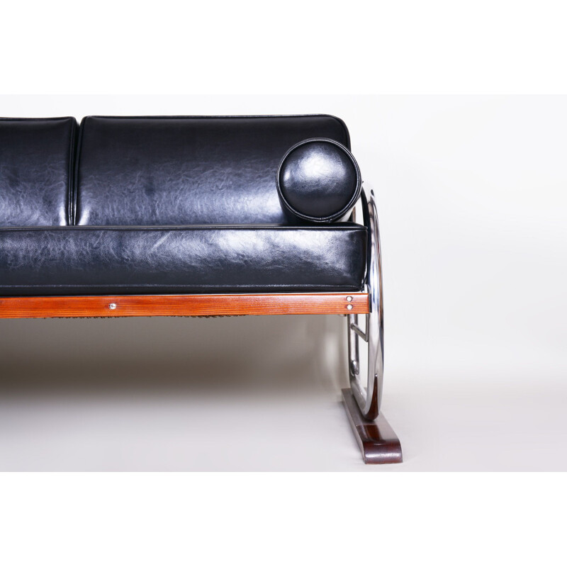 Vintage 3-zits zwarte sofa van Robert Slezak voor Slezak Factories, 1930