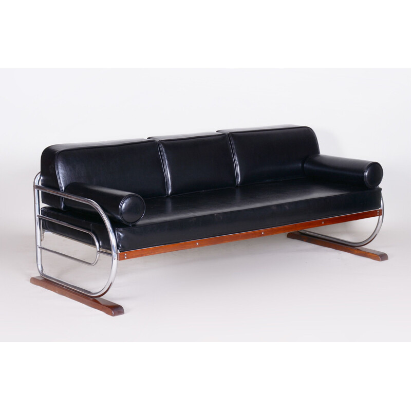 Vintage 3-seat black sofa by Robert Slezak for Slezak Factories, 1930