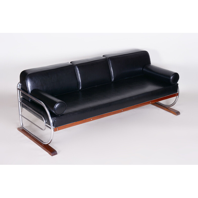 Vintage 3-seat black sofa by Robert Slezak for Slezak Factories, 1930