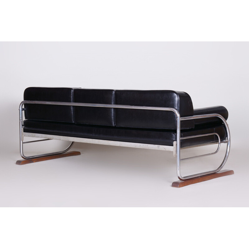 Vintage 3-seat black sofa by Robert Slezak for Slezak Factories, 1930