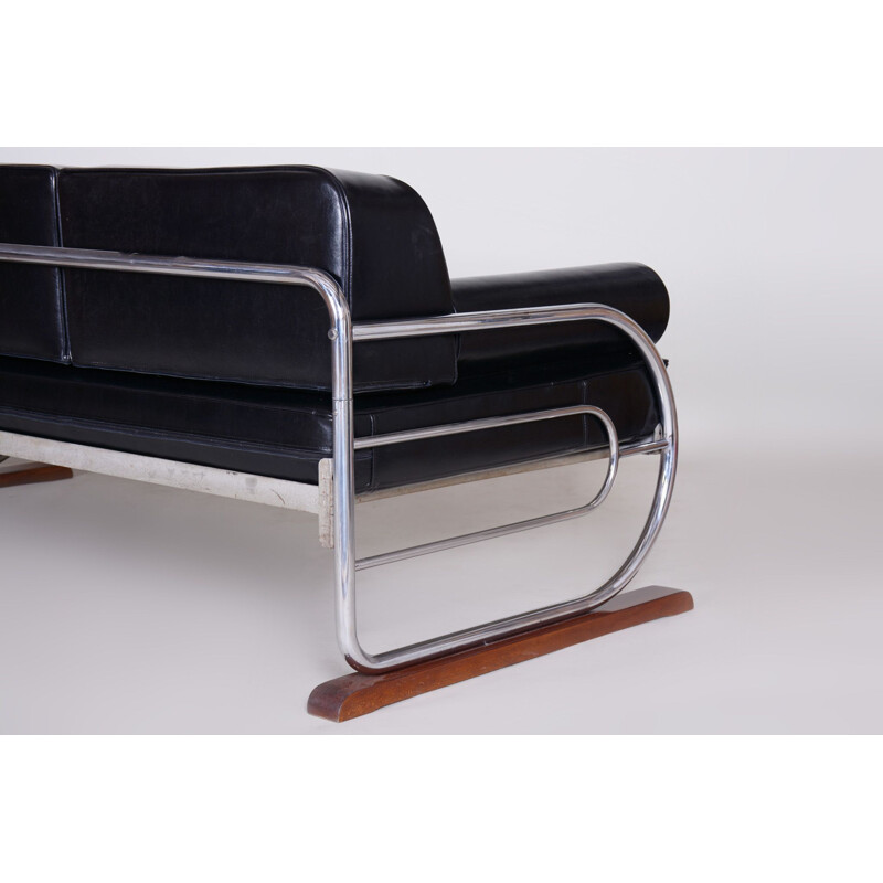 Vintage 3-seat black sofa by Robert Slezak for Slezak Factories, 1930