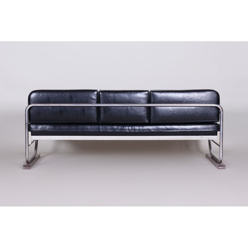 Vintage 3-seat black sofa by Robert Slezak for Slezak Factories, 1930