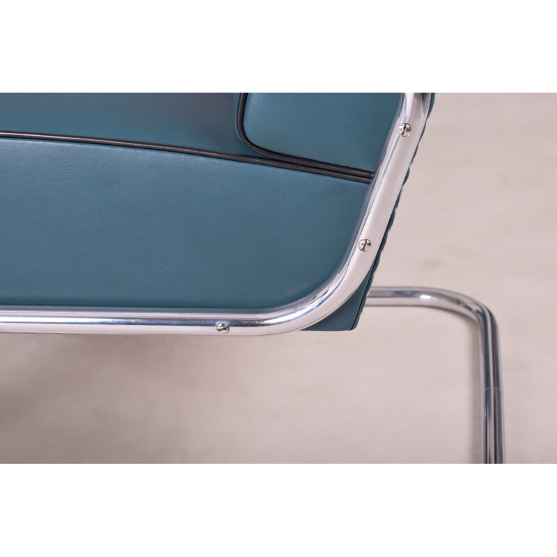 Pair of vintage blue leather armchairs by Mucke Melder, Czechia 1930s