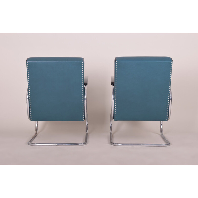 Pair of vintage blue leather armchairs by Mucke Melder, Czechia 1930s