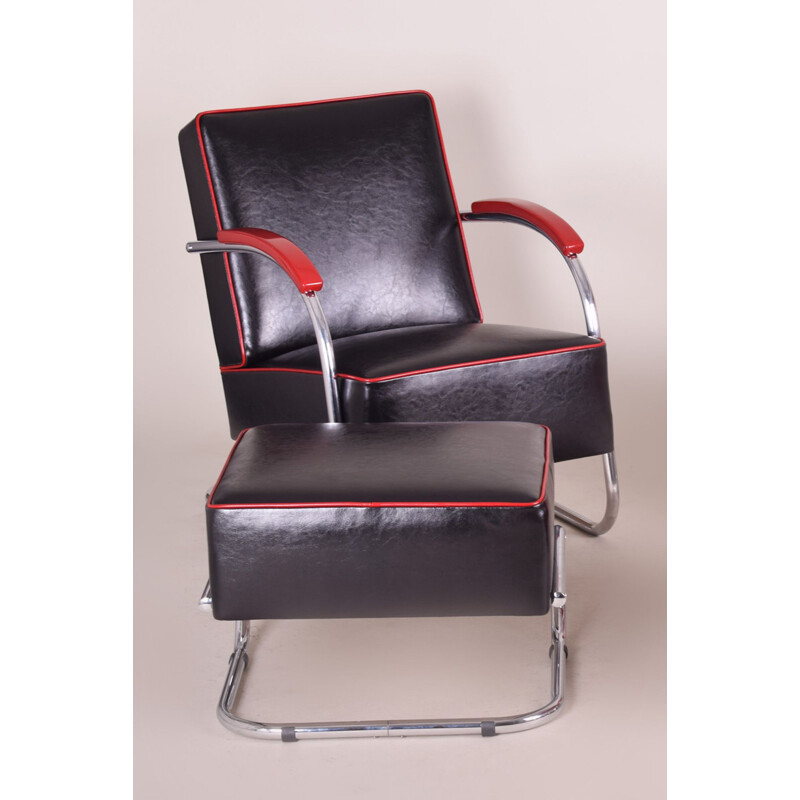 Pair of vintage black leather armchairs by Mucke Melder, Czechoslovakia 1930