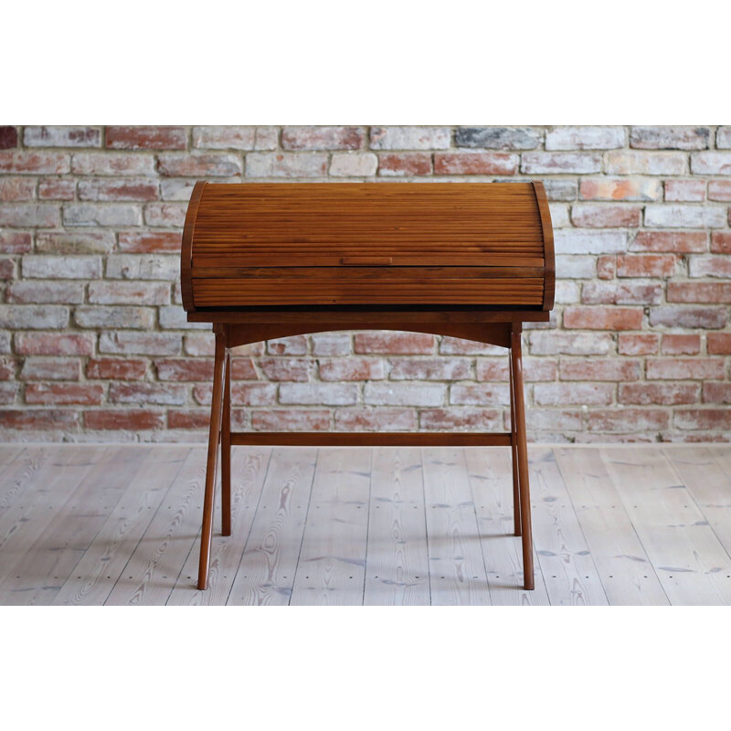 Mid-century desk with Roll-Top in walnut veneer, 1950s