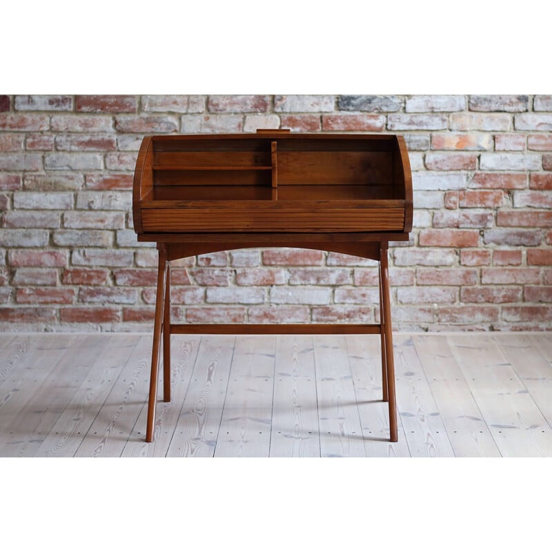 Mid-century desk with Roll-Top in walnut veneer, 1950s