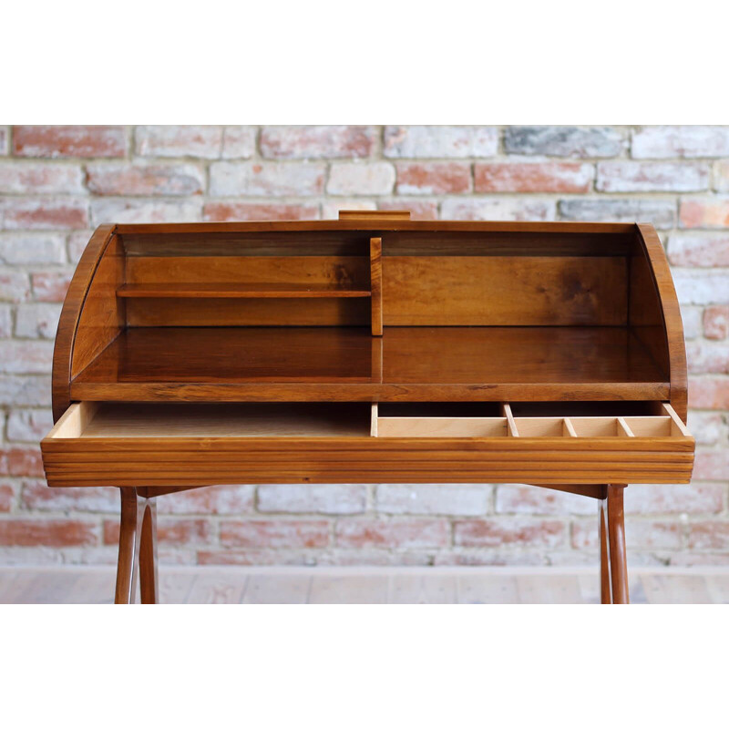 Mid-century desk with Roll-Top in walnut veneer, 1950s