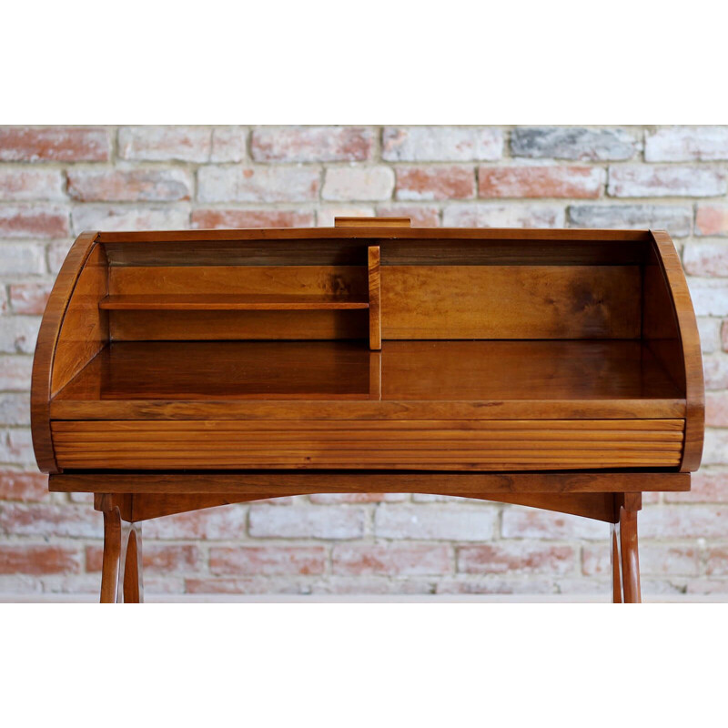 Mid-century desk with Roll-Top in walnut veneer, 1950s