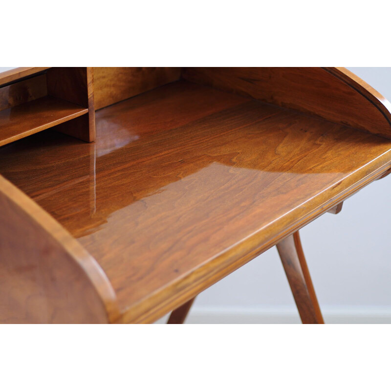 Mid-century desk with Roll-Top in walnut veneer, 1950s