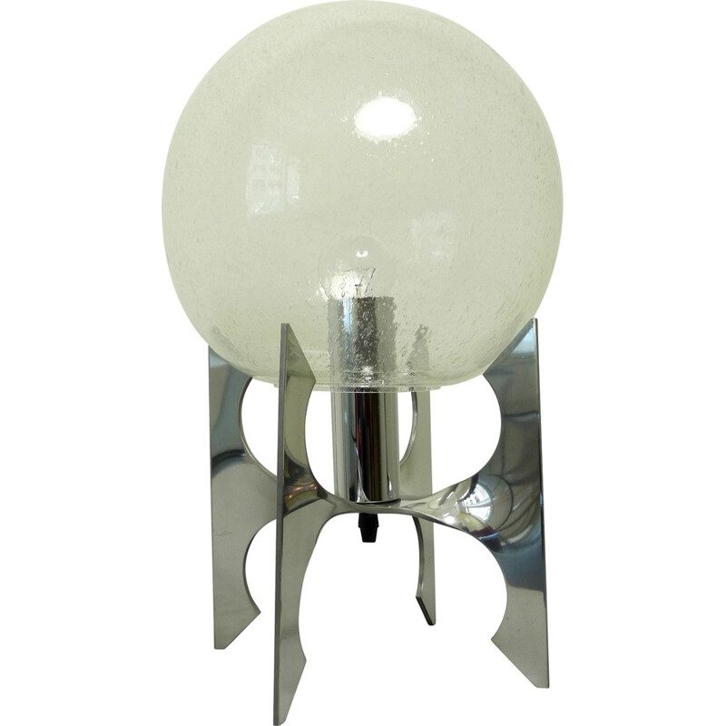 German "Apollo" table lamp in aluminum and glass - 1970s