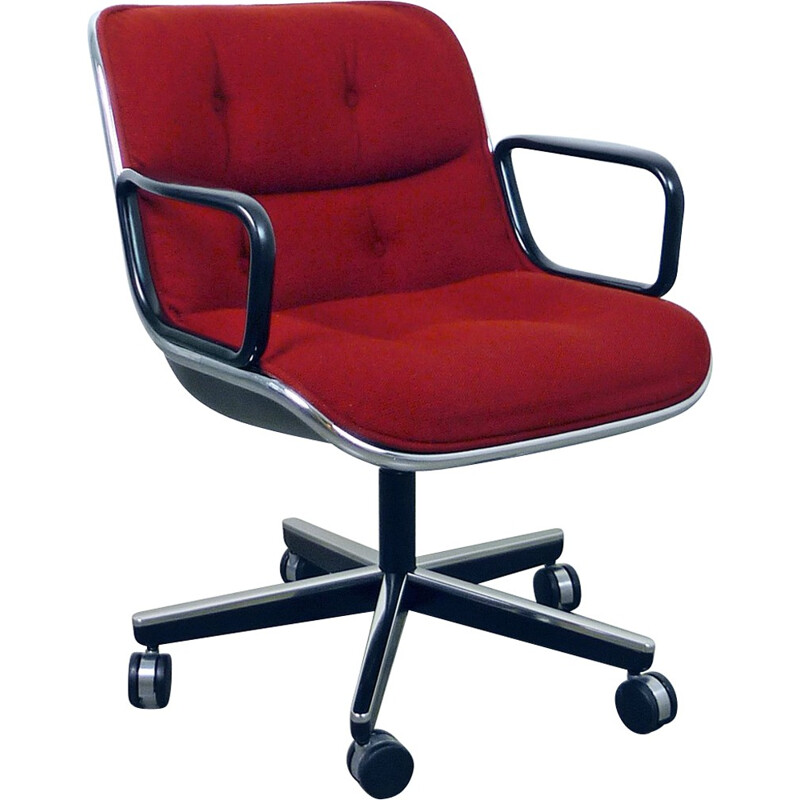 Knoll office chair in metal and red fabric, Charles POLLOCK - 1960s