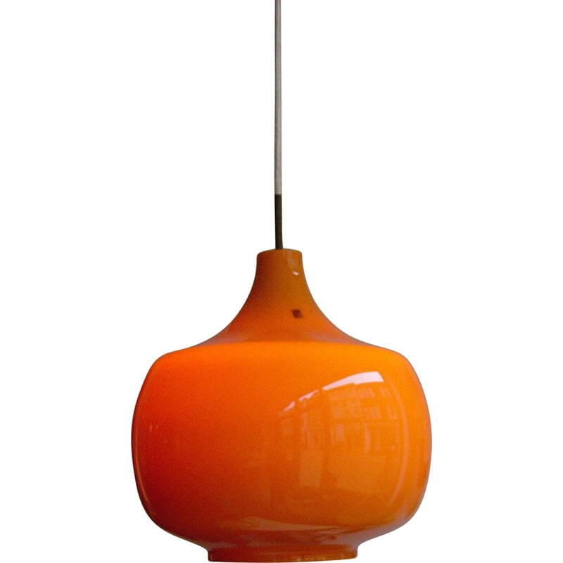 Mid-century Venini hanging lamp in orange opaline glass, Paolo VENINI - 1960s