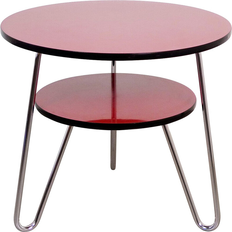 Red round coffee table in steel - 1950s