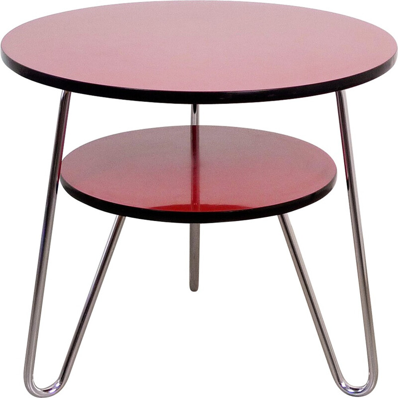 Table basse rouge en acier - 1950