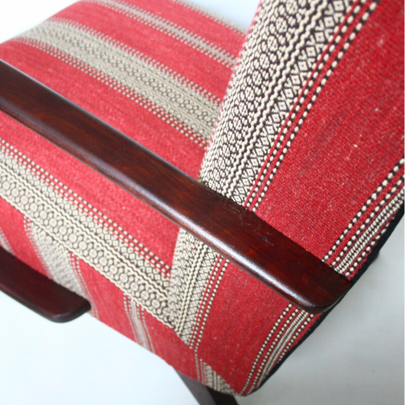 Mid century armchair in bentwood and striped fabric, Jindrich HALABALA - 1950s
