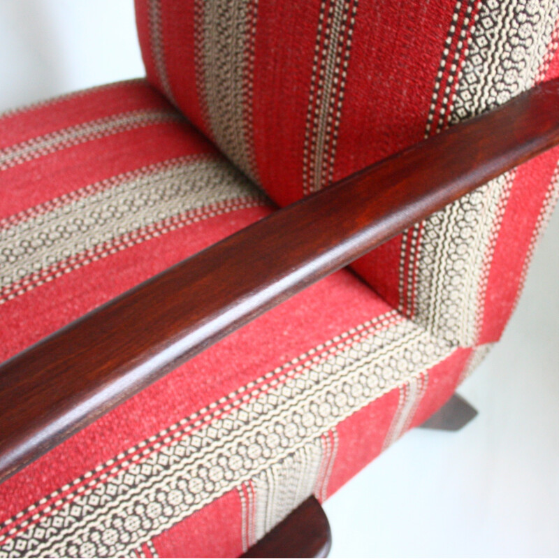 Mid century armchair in bentwood and striped fabric, Jindrich HALABALA - 1950s