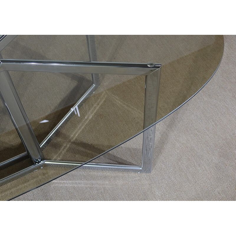 Mesa vintage de metal cromado y cristal ahumado, 1970