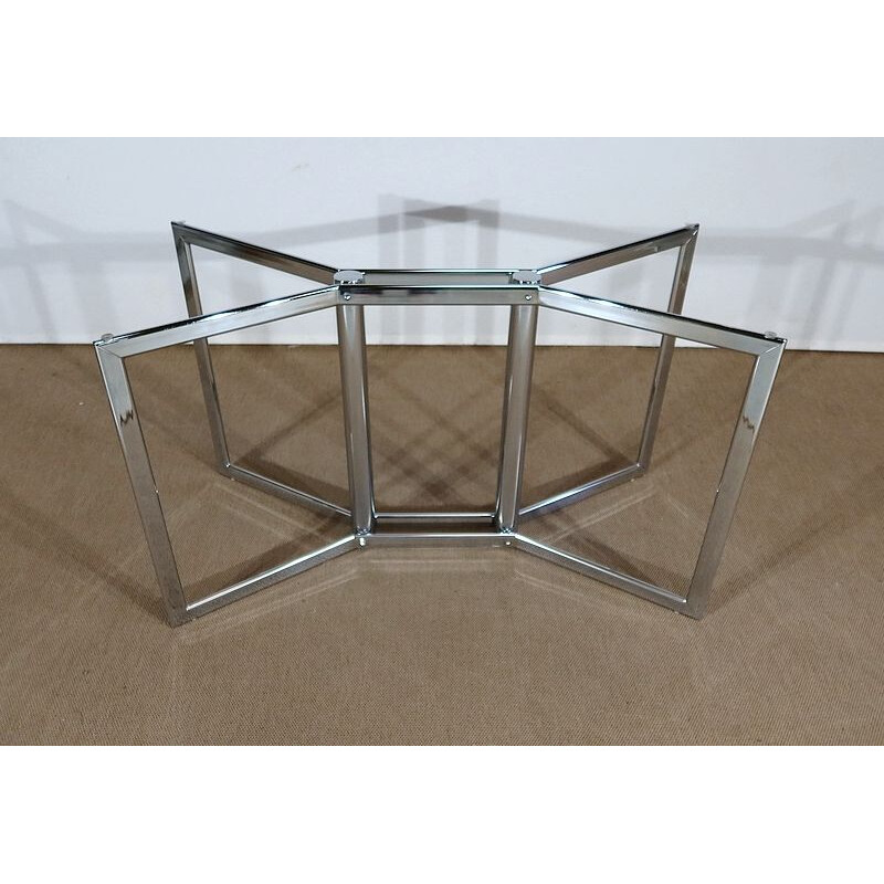 Vintage table in chromed metal and smoked glass, 1970s