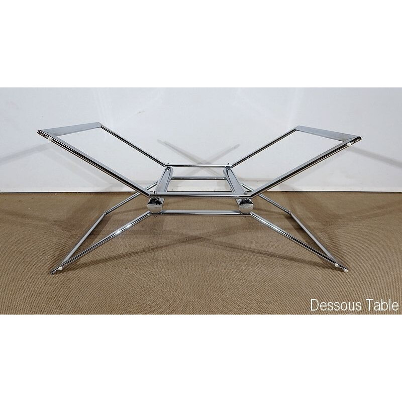 Vintage table in chromed metal and smoked glass, 1970s