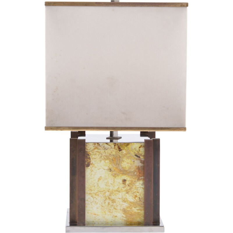 Lampe de table vintage en laiton et chrome par Romeo Rega