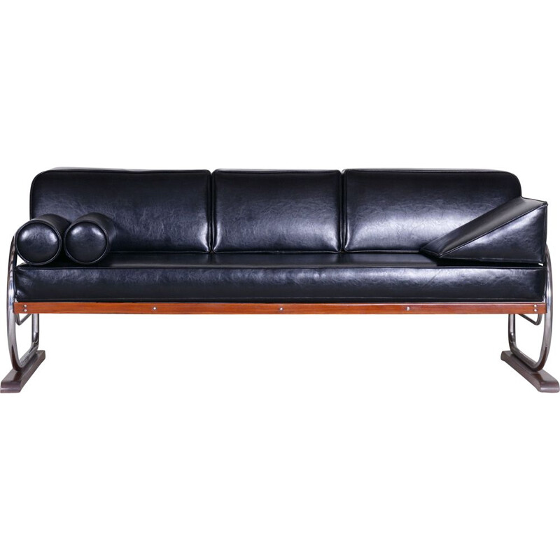 Vintage 3-seat black sofa by Robert Slezak for Slezak Factories, 1930