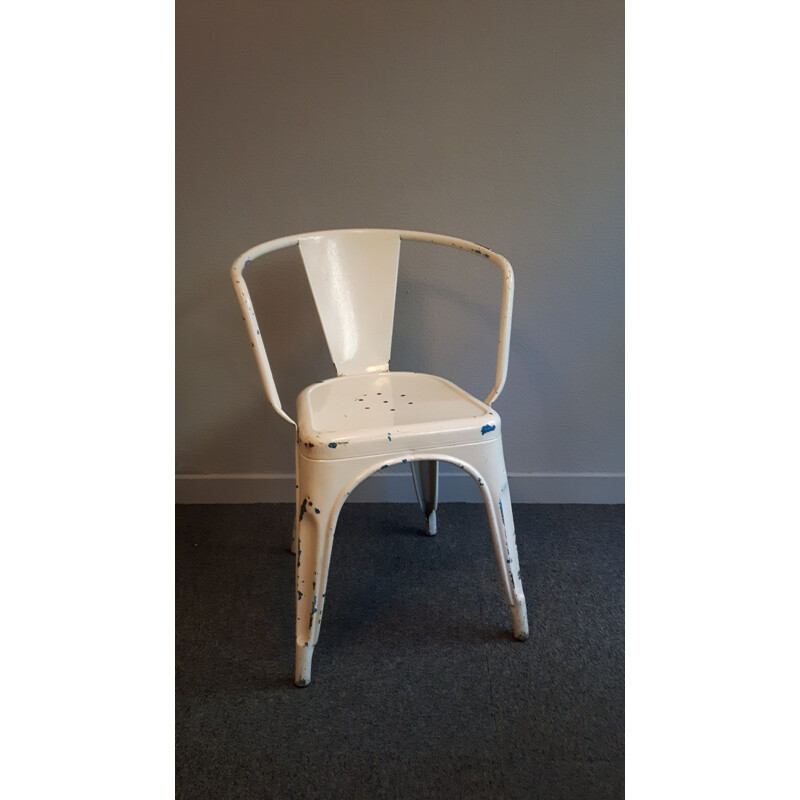 Mid century Tolix chair in white lacquered metal, Xavier PAUCHARD - 1960s