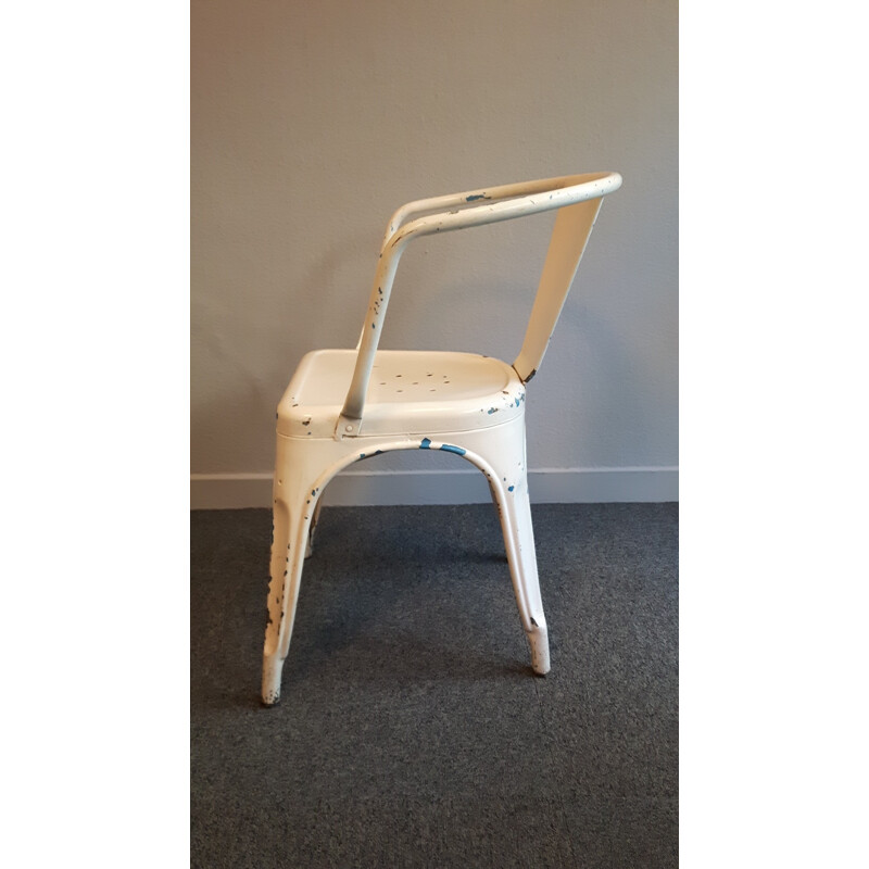 Mid century Tolix chair in white lacquered metal, Xavier PAUCHARD - 1960s