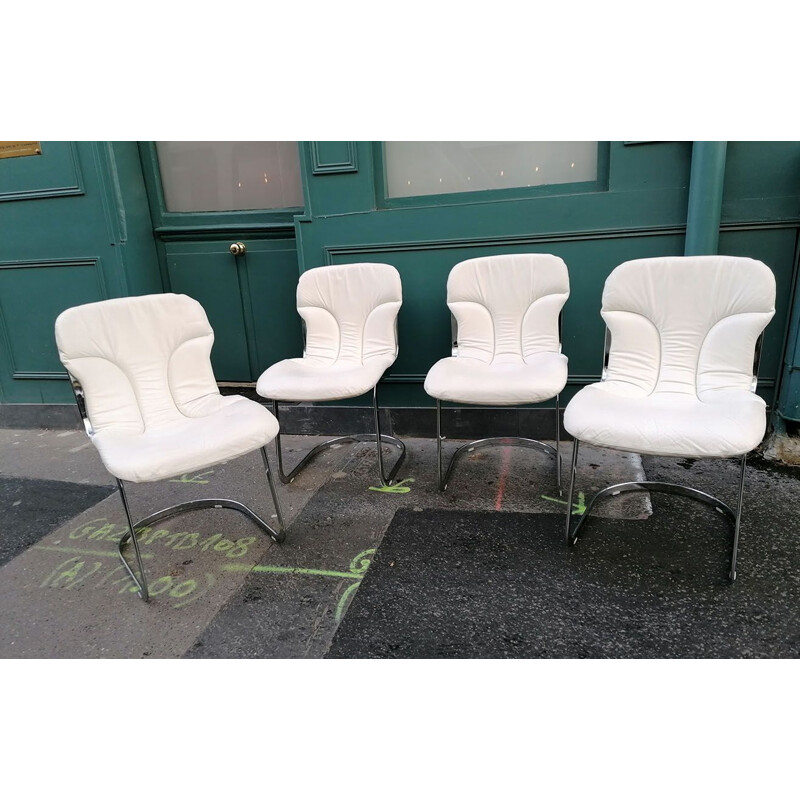 Set of 4 vintage white leather chairs model No: C2 by Cidue, Italy 1970