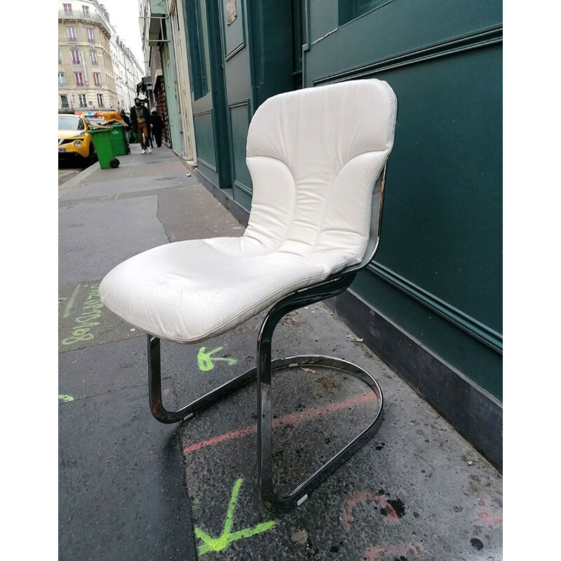 Set of 4 vintage white leather chairs model No: C2 by Cidue, Italy 1970