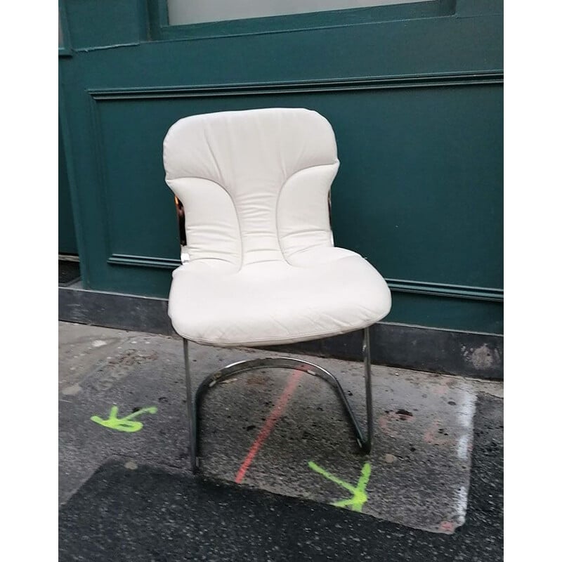 Set of 4 vintage white leather chairs model No: C2 by Cidue, Italy 1970