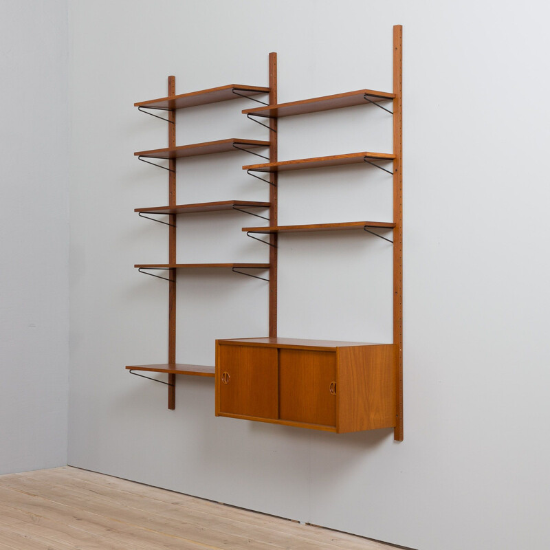 Danish vintage teak wall unit with sliding door, 1960s