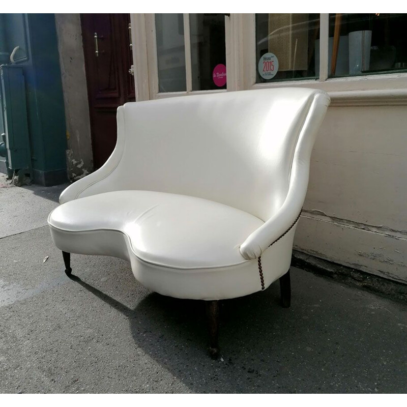 Vintage white leatherette sofa, 1960