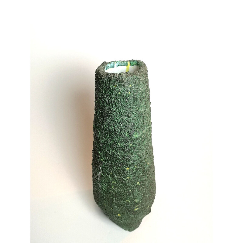 Jarrón de mesa vintage de cerámica verde esmeralda, 1970