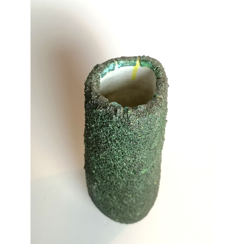 Vintage emerald green ceramic table vase, 1970