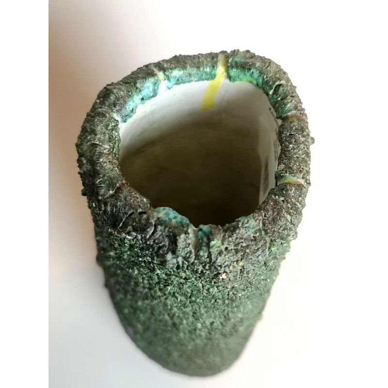Vintage emerald green ceramic table vase, 1970